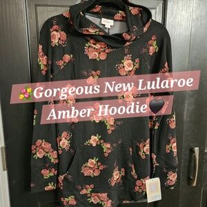 Lularoe Black Floral Amber Hoodie Pink Roses New Small Pullover Unicorn Vintage